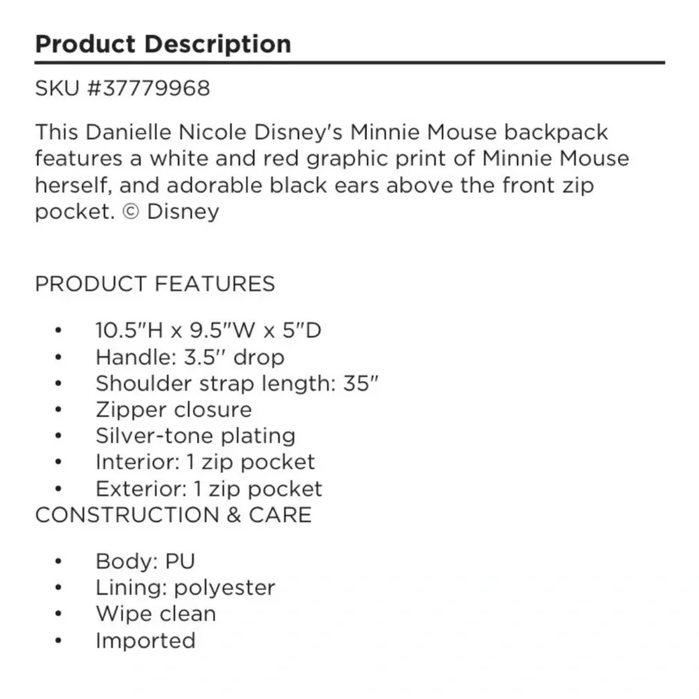 Danielle Nicole DANI Disney Minnie Mouse 3D Ears Small Backpack - Picture 4 of 16